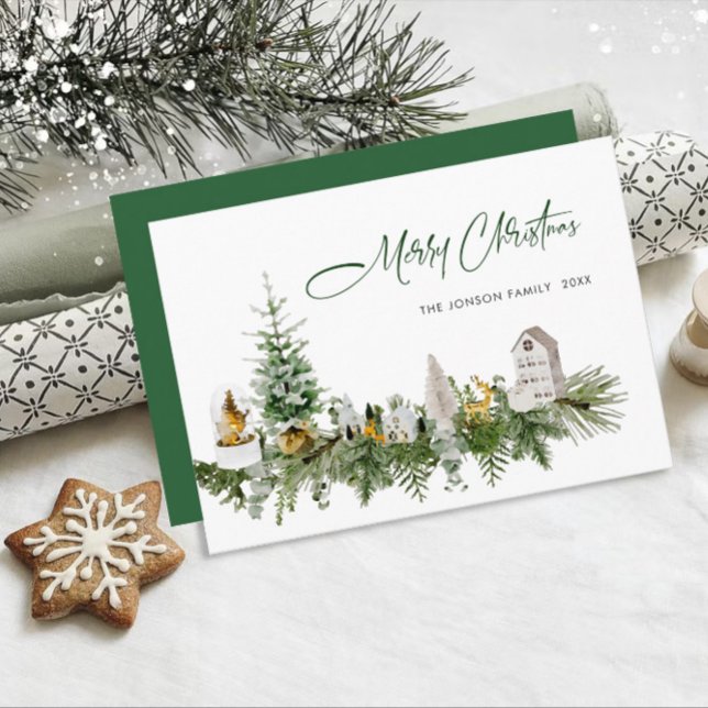 Cartão De Festividades Elegante Aquarela Composição de Natal Saudação (Criador carregado)