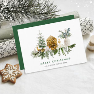 Cartão De Festividades Elegante Aquarela Composição de Natal Saudação