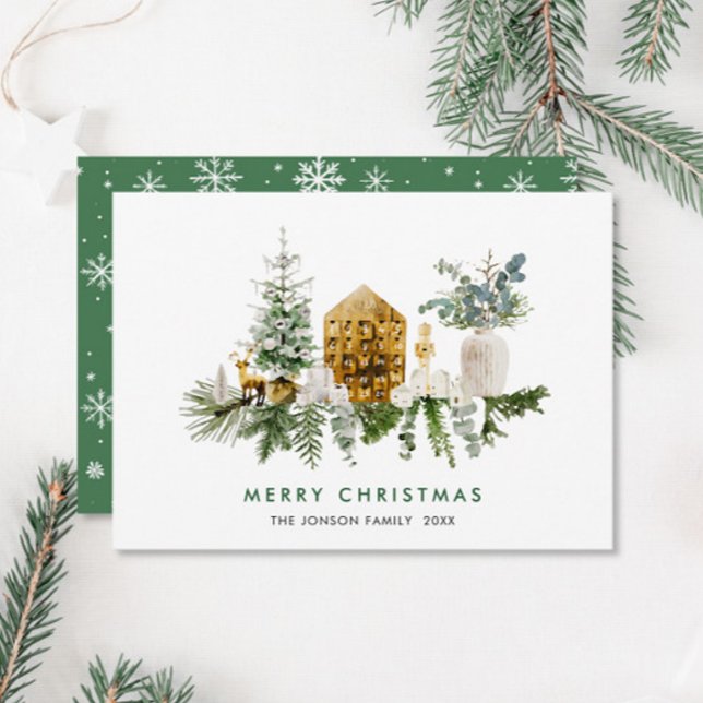 Cartão De Festividades Elegante Aquarela Composição de Natal Saudação (Criador carregado)