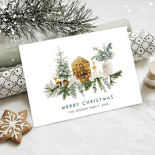 Cartão De Festividades Elegante Aquarela Composição Feliz de Natal