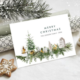 Cartão De Festividades Elegante Aquarela Composição Feliz de Natal