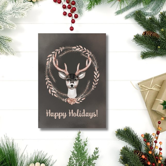 Cartão De Festividades Elegante Aquarela Moderna de Natal com Cervos não  (Elegant Modern Watercolor Deer Christmas Card)
