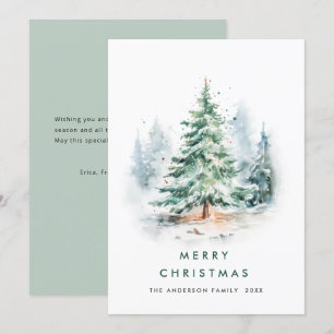 Cartão De Festividades Elegante Aquarela Pinheira de Natal de inverno