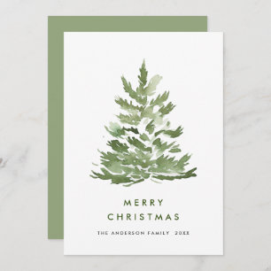 Cartão De Festividades Elegante Aquarela Pinheira de Natal de inverno