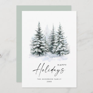 Cartão De Festividades Elegante Aquarela Pinheira de Natal de inverno