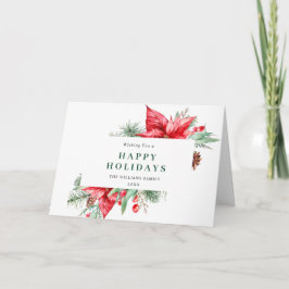 Cartão De Festividades Elegante Aquarela Poinsettia Saudação de Natal