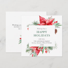 Cartão De Festividades Elegante Aquarela Poinsettia Saudação de Natal