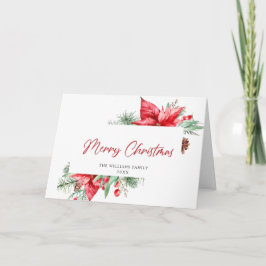 Cartão De Festividades Elegante Aquarela Poinsettia Saudação de Natal