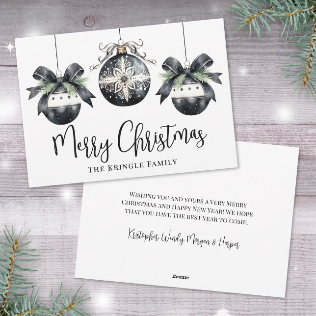 Cartão De Festividades Elegante Aquarela Simples Preto Natal Branco (Elegant Watercolor Simple Black White Christmas Holiday Card)