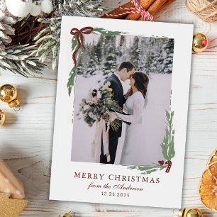 Cartão De Festividades Elegante Arco com Fotografia de Natal com Verdura