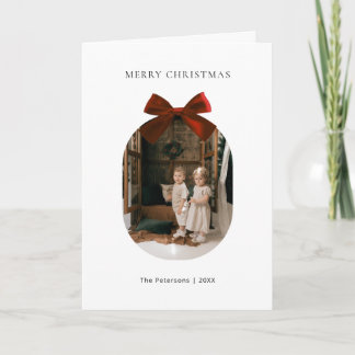 Cartão De Festividades Elegante Arco de Fita Vermelho Moderno Foto Natal