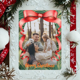 Cartão De Festividades Elegante Arco Vermelho com Foto de Natal com Verdu