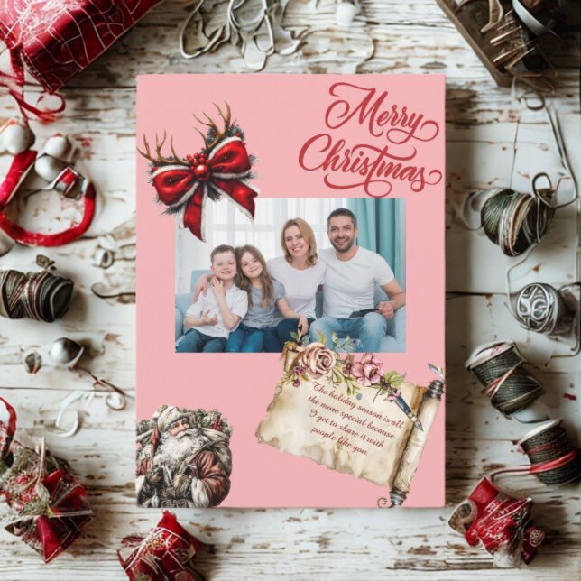 Cartão De Festividades Elegante Arco Vermelho de Natal para Fotos com Orç (Criador carregado)