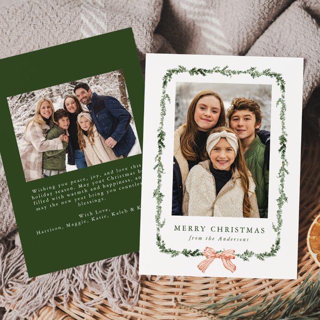 Cartão De Festividades Elegante Arco Vermelho Greenery Garland 2 Foto (Criador carregado)