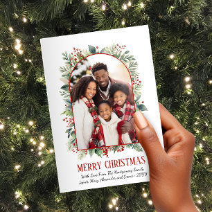 Cartão De Festividades Elegante Arquitetura Vermelha de Natal com Foto Pe