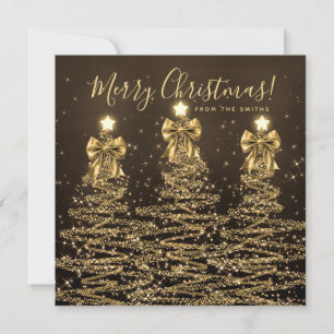 Cartão De Festividades Elegante Árvore de Natal em Ouro com Saudação de F