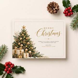 Cartão De Festividades Elegante Árvore de Natal Empresarial em Dourado Fe