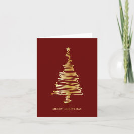 Cartão De Festividades Elegante Árvore de Natal Simples em Ouro Feliz Nat