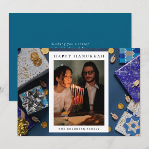 Cartão De Festividades Elegante Azul Feliz Hanukkah Família 1 Foto