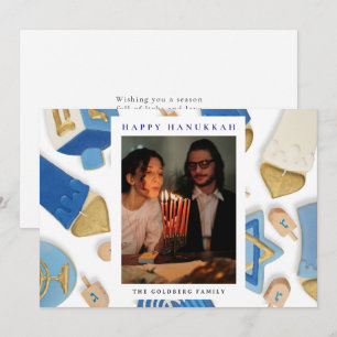 Cartão De Festividades Elegante Azul Feliz Hanukkah Família 1 Foto