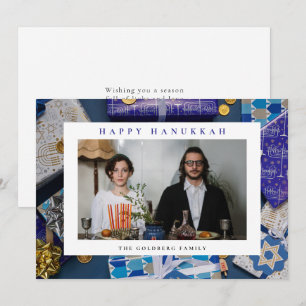 Cartão De Festividades Elegante Azul Feliz Hanukkah Família 1 Foto