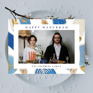 Cartão De Festividades Elegante Azul Feliz Hanukkah Família 1 Foto