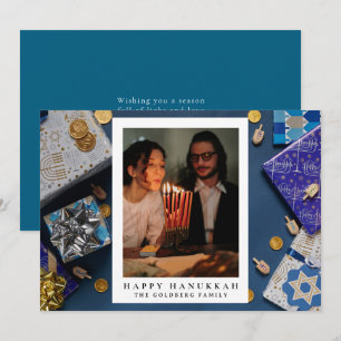 Cartão De Festividades Elegante Azul Feliz Hanukkah Família 1 Foto