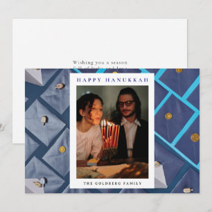 Cartão De Festividades Elegante Azul Feliz Hanukkah Família 1 Foto