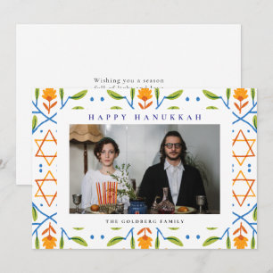Cartão De Festividades Elegante Azul Feliz Hanukkah Família 1 Foto
