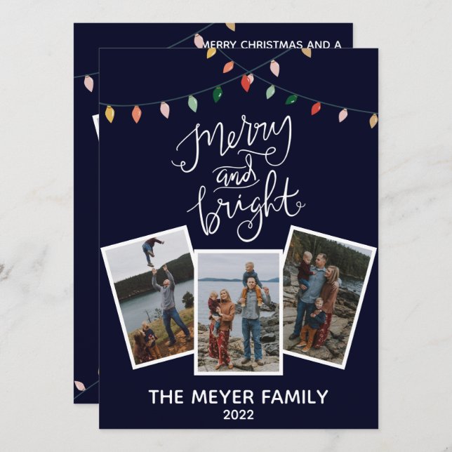 Cartão De Festividades Elegante Azul Meia-Noite Luzes Alegres e Brilhante (Frente/Verso)