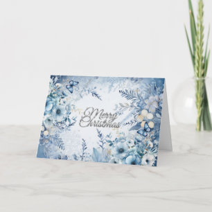 Cartão De Festividades Elegante Azul Não-Foto Floral Feliz Natal