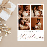 Cartão De Festividades Elegante Beige Modern 4 Photo Collage Natal<br><div class="desc">Esta simples modelo de cartão de Natal para faculdade de quatro fotos apresenta um visual moderno e elegante. Ele apresenta quatro das suas fotos de família favoritas, um cabeçalho "Feliz Natal" em uma elegante caligrafia de escrita em cor bege na moda, e seu nome e data em letra clássica. O...</div>