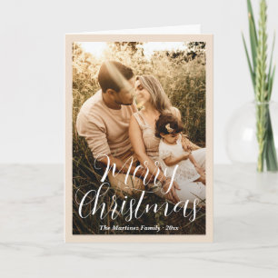 Cartão De Festividades Elegante Beige Neutral Foto Moderna Natal