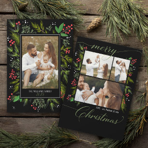 Cartão De Festividades Elegante Black Christmas Greenery Wreath 4 Foto