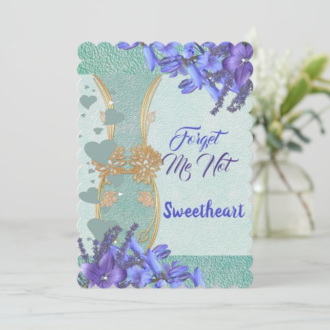 Cartão De Festividades Elegante Blue Floral Vase Esqueça-me de Não Namora (Em pé/Frente)