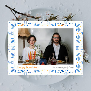 Cartão De Festividades Elegante Blue Happy Hanukkah Family 1 Foto