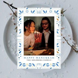 Cartão De Festividades Elegante Blue Happy Hanukkah Family 1 Foto