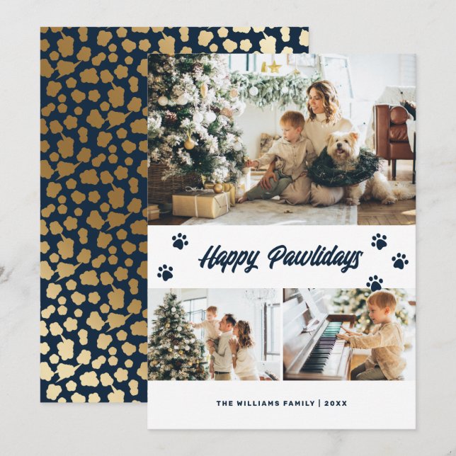 Cartão De Festividades Elegante Blue Happy Pawlidays Foto de Estrelas Dou (Frente/Verso)