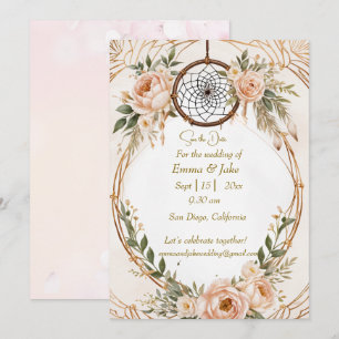 Cartão De Festividades Elegante Boho Dreamcatcher Floral Salvar Carro Dat