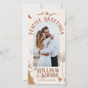 Cartão De Festividades Elegante Boho Feliz Natal Recém-Casados 1 Foto