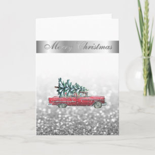 Cartão De Festividades Elegante Bokeh, Carro Retro Chic Natal Árvore  
