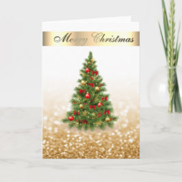 Cartão De Festividades Elegante Bokeh Falso Ouro, Árvore de Natal Chic