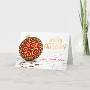 Cartão De Festividades Elegante Bola de Natal Vermelha Estrelas Natal