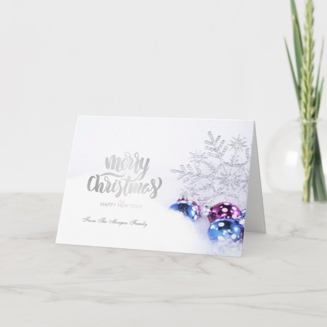 Cartão De Festividades Elegante Bolas de Natal, Companhia Snowflake (Frente)