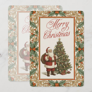 Cartão De Festividades Elegante Bordadura de Azevinho Feliz Natal Saudaçõ