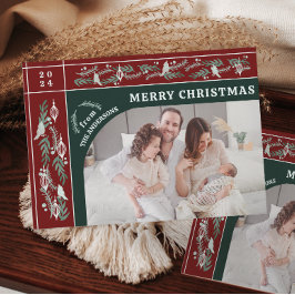 Cartão De Festividades Elegante Botânica Garland One Photo Christmas