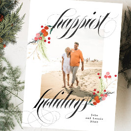 Cartão De Festividades Elegante Botânico Merriest Christmas One Photo