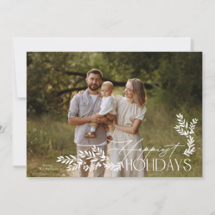 Cartão De Festividades Elegante Branco Botânico Plano Foto Feliz