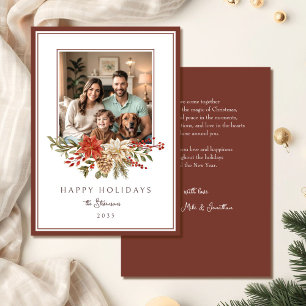 Cartão De Festividades Elegante Brown Happy Holidays Poinsettia Foto