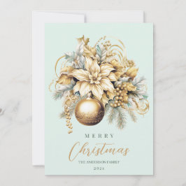 Cartão De Festividades Elegante buquê de Natal luxuoso em ouro e hortelã 